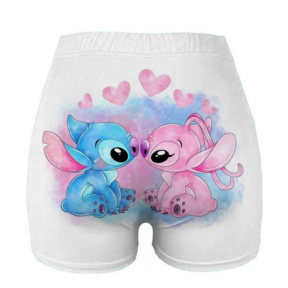 Woman Workout Yoga Tight Shorts Cute Stitch & Angel High Waist Shorts Cartoon Fitness Wear