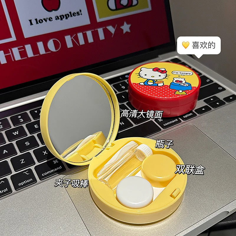 

New cute cartoon HelloKitty compact and convenient circular contact lenses, contact lens care storage box, girls' gift