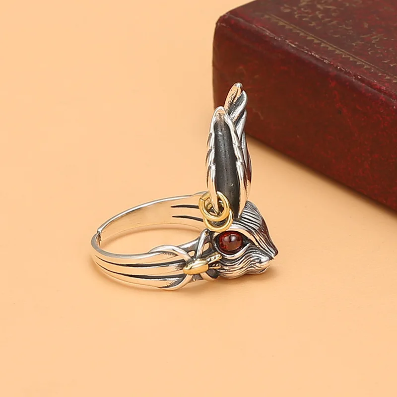 925 Sterling Silver Jewelry Vintage Red/blue Eye Mr. Rabbit Finger Rings for Women Wedding Party Jewelery for Girls Friends Gift - view 6