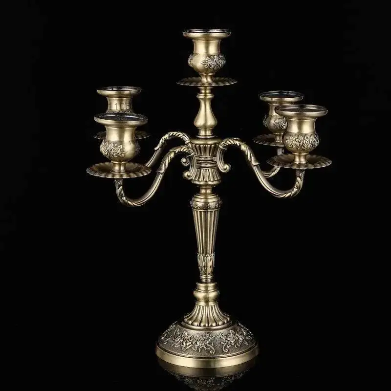 Plated Candle Holder Retro Bronze Candelabra For Wedding Prop Gold Candlelight Dinner Hotel Metal Home Decoration