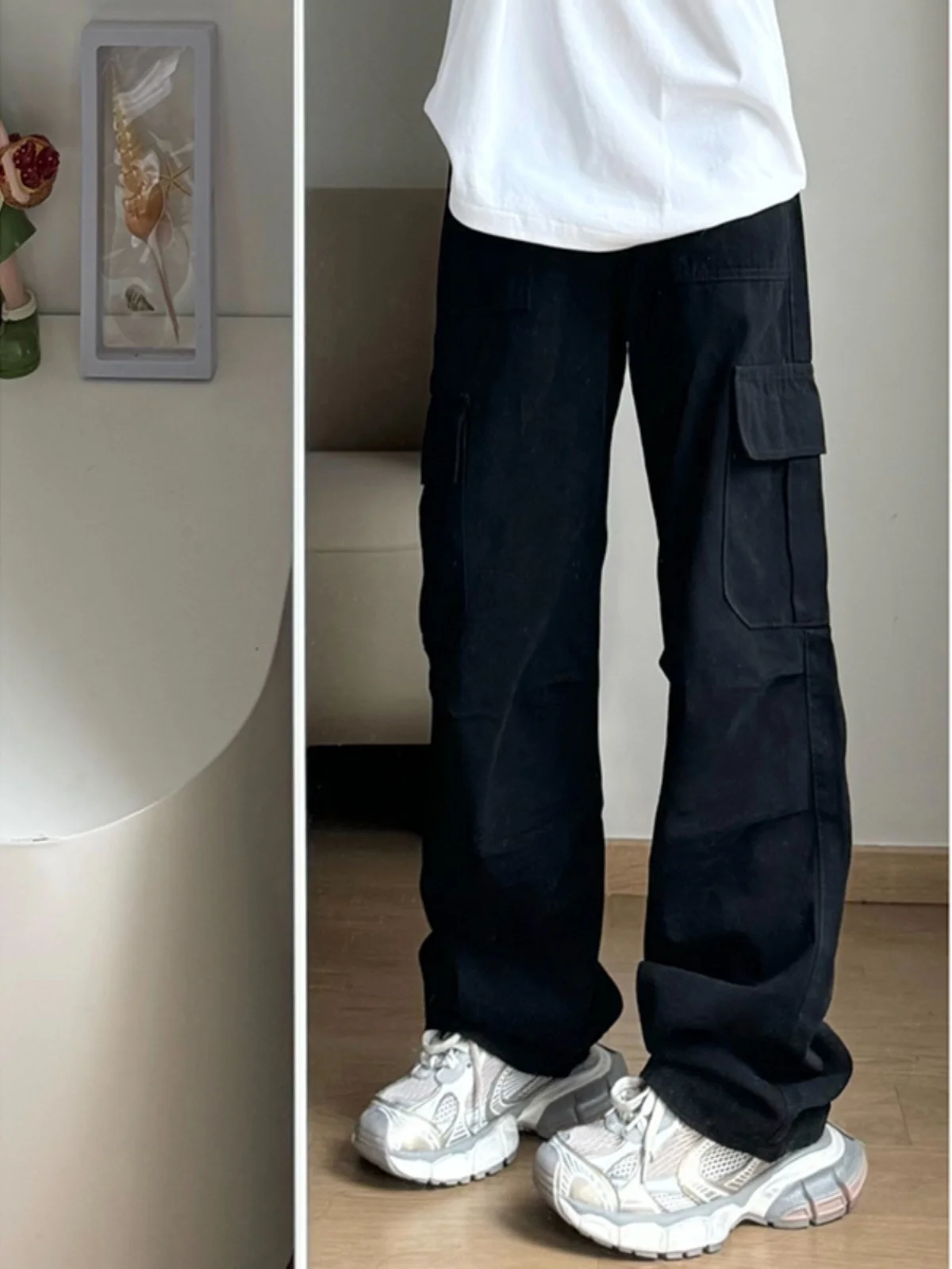 

Men's Utili Pants Spring Autumn Folded Knife Design Large kets Straight Leg High Street Faion Trousers Workwear