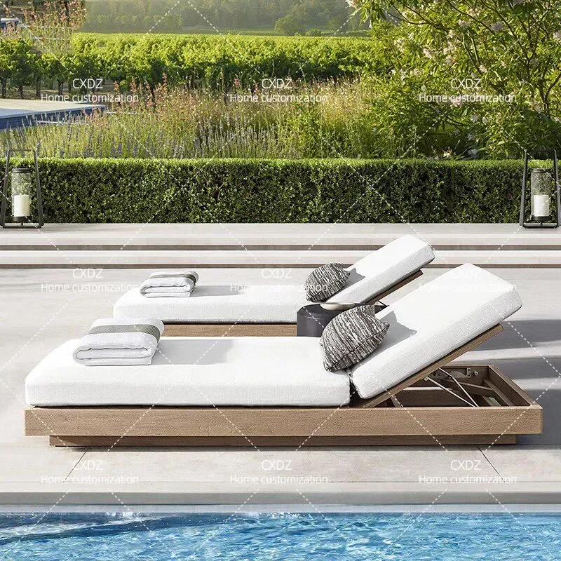 Outdoor Waterproof Sun Protection Bed Burmese Teak Antiseptic Overhead Layer Beach Deck Chair for Courtyard Hotel Poolside