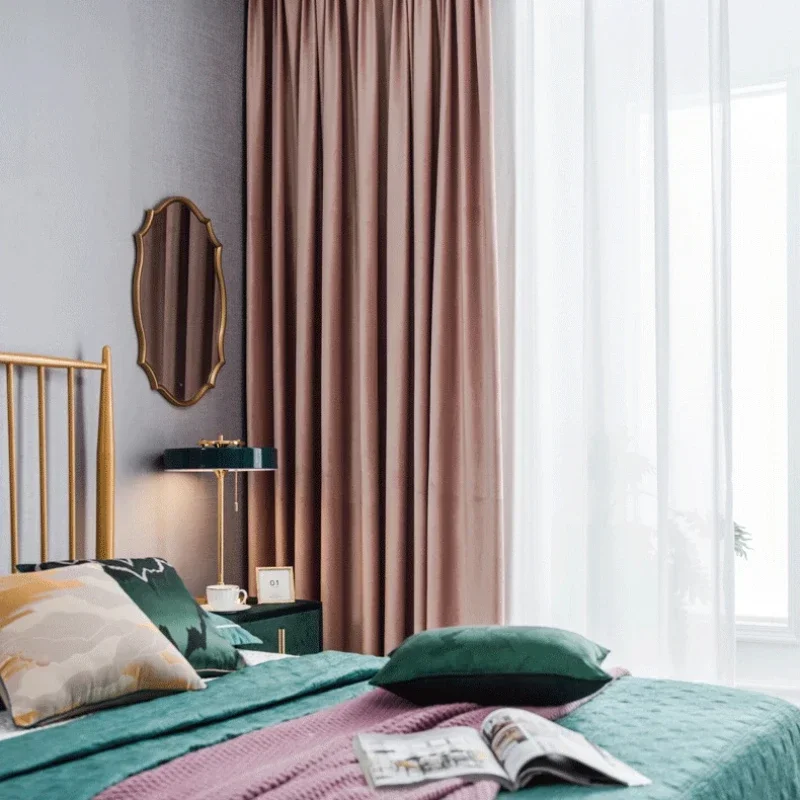 

Dirty Pink Velvet Blackout Customize Curtains for Living Dining Room Bedroom Scandinavian Modern High-end Royal