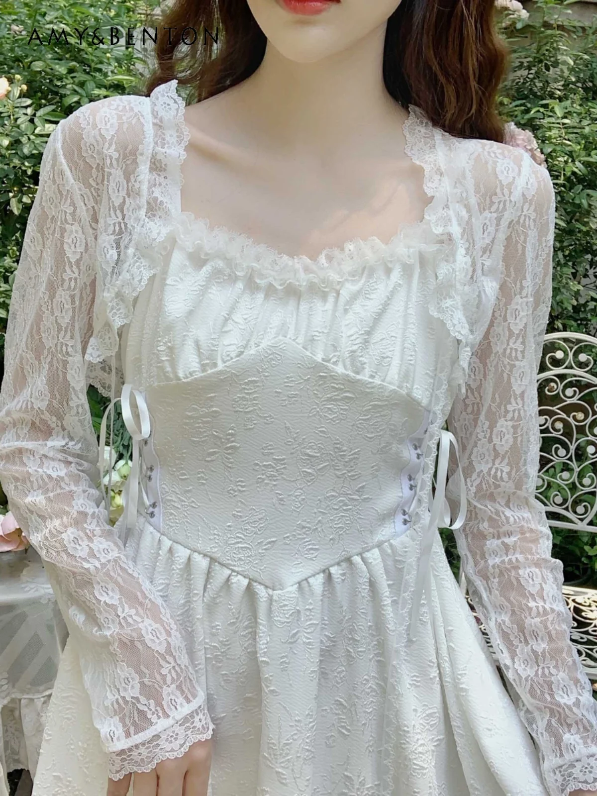 Sweet Cute Lotus Leaf White Lace Cardigan Women Summer New Thin All-Matching Lace-up Long Sleeve Lolita Sun Protection Coat