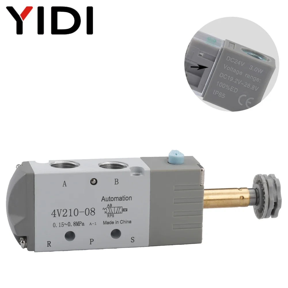 4V210-08 Pneumatic Solenoid Compressed Air Control Valve Switch Tool Tools 2 Way Position 5 Port G1/4 4V21008 DC24V 24V AC220V