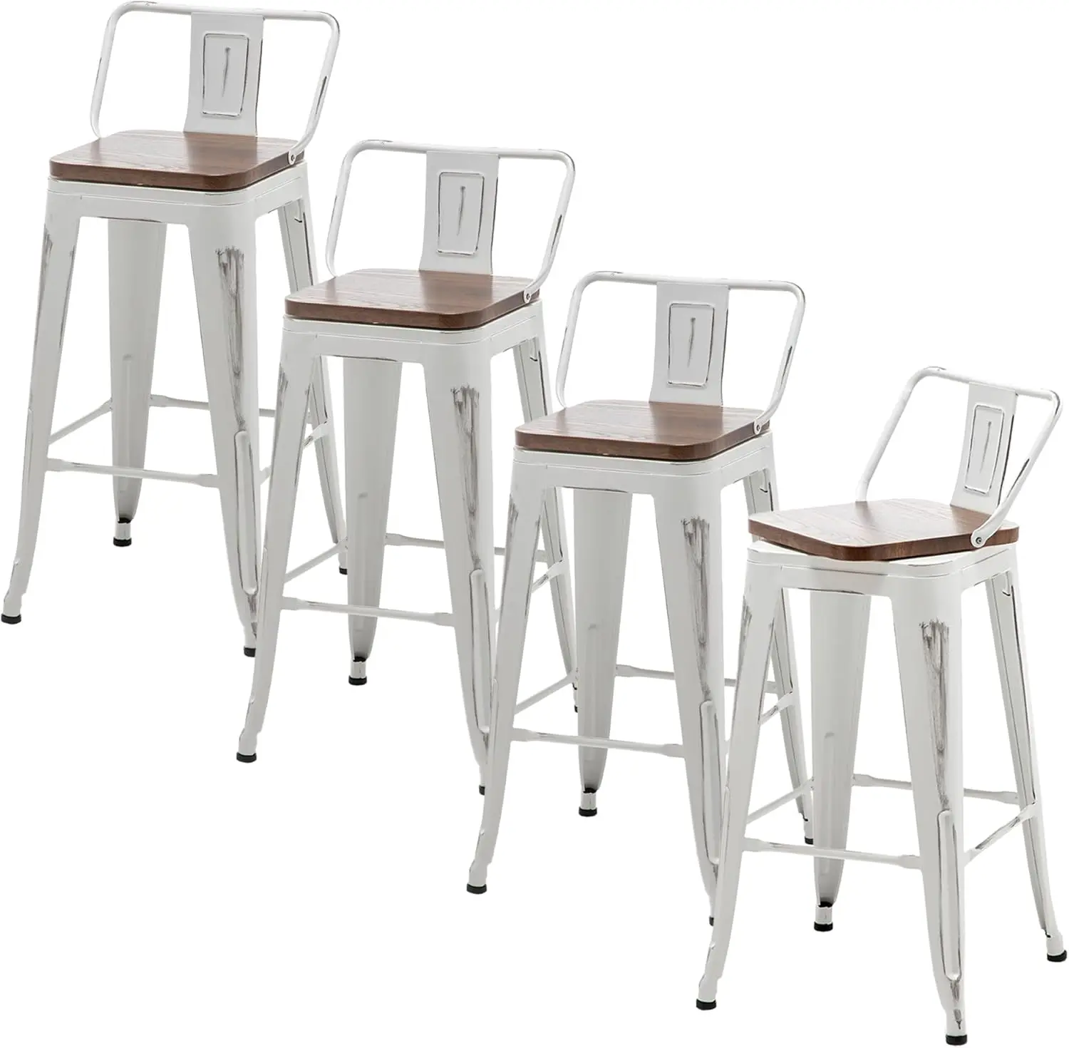 24 Inch Bar Stools Set Of 4 Counter Height Kitchen Barstools Metal Swivel Bar Chairs Stool With Back,White