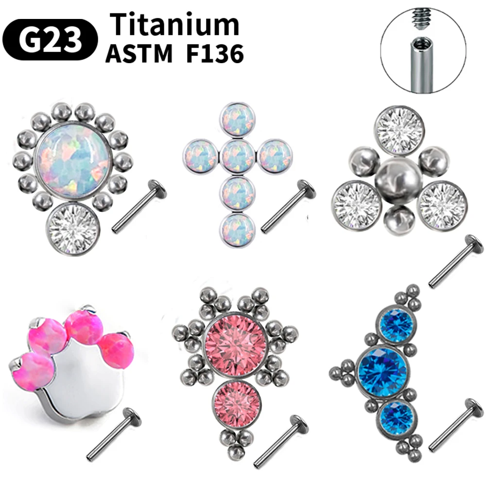 G23 Titanium Piercing Stud Earrings Women Opal Labret Lnternally Threaded wholesale Earring Tragus Cartilage Prevent-allergies