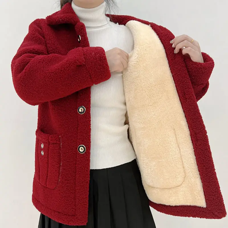 Women Lamb Hair Coat Jacket 2025 Middle aged Woman Imitation Fur Overcoat Femme And Velvet Thickening Warm Coats Large Size 5XL