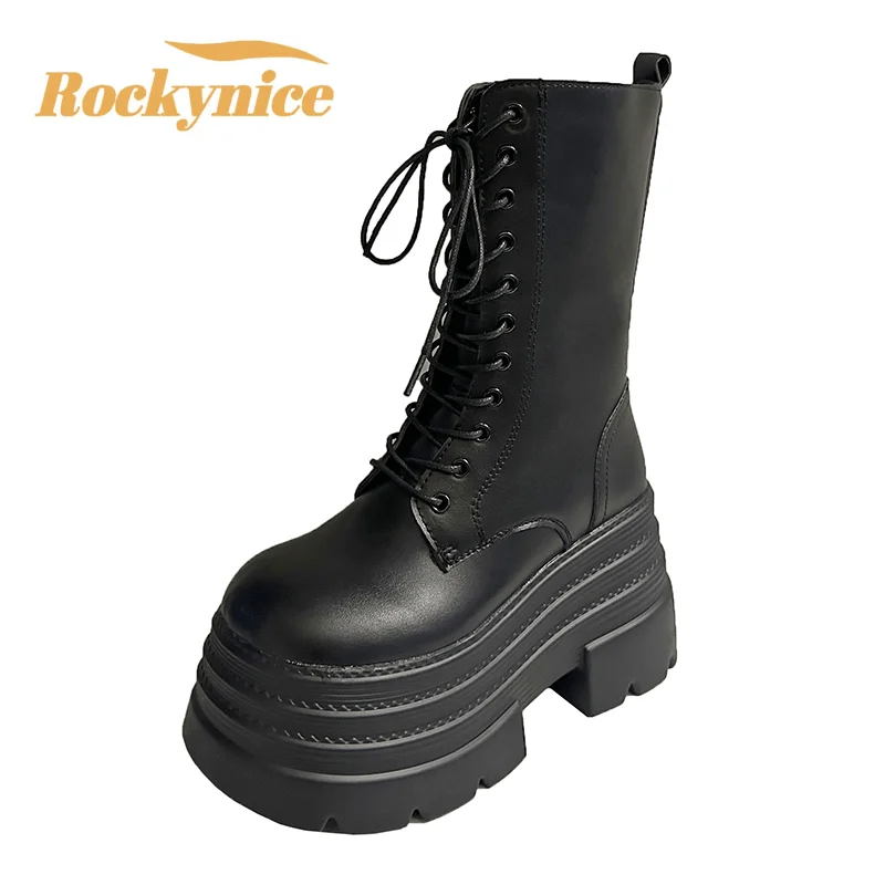 

Осенне-зимние короткие ботинки на толстой подошве, ботинки до середины икры на высокой платформе в стиле ретро, женские мотоциклетные ботинки из мягкой кожи, Botas Mujer