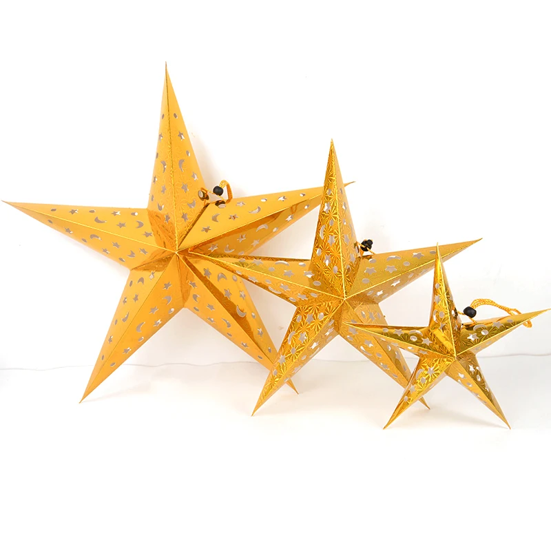 30/45/60cm Hollow Out Paper Star Craft Hanging Pendant Home Eid Mubarak Christmas Scene Decoration Wedding Stars Lampshade Decor