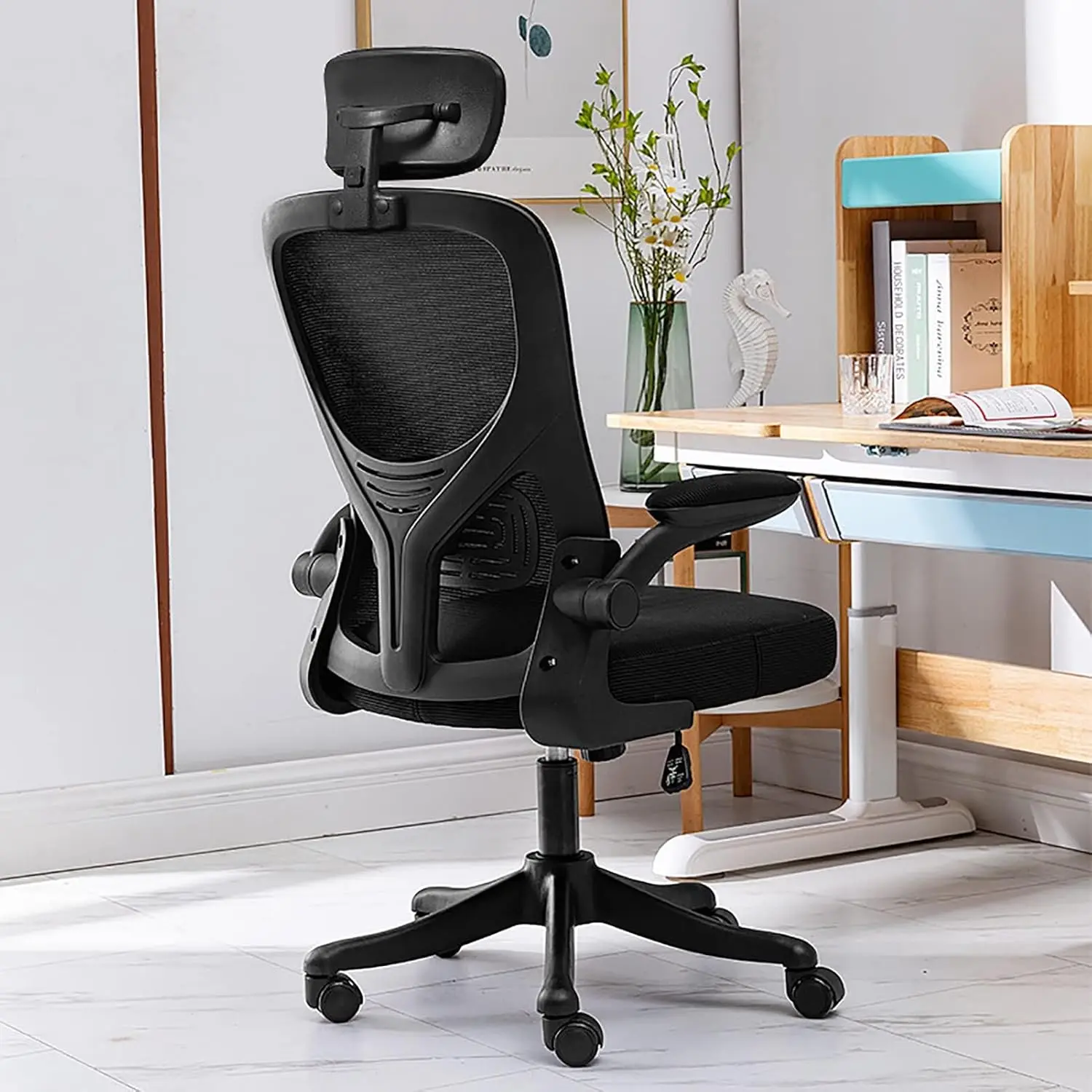 

Ergonomic Office Chair High Ba With Adjustable Lumbar Support & Headrest, Breathable Mesh Desk Chair, Flip-Up Arms, 350 Lbs