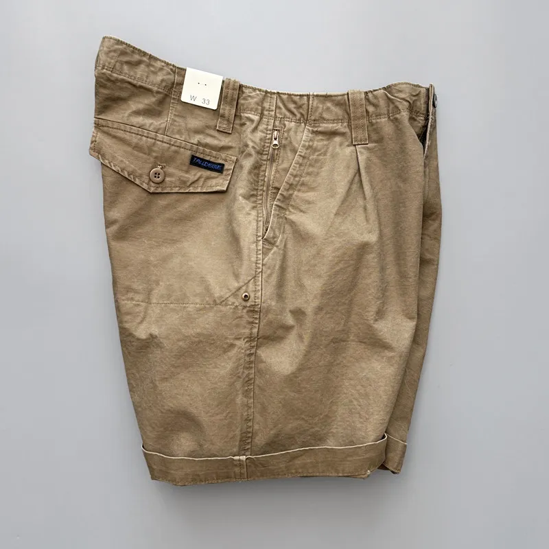 Crisp Stylish! Rolled Hem Above the Knee Heavyweight 100% Cotton American Vintage Loose-fit Cargo Casual Shorts for Men Summer