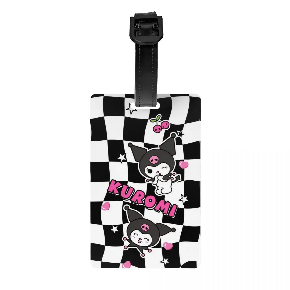 Imágenes personalizadas Etiqueta de equipaje de anime Kuromi con tarjeta de nombre Etiqueta de identificación de cubierta de privacidad para maleta de bolsa de viaje