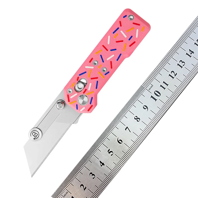 9TiEDC Pink Donut Utility Knife G10 Handle Portable Wallpaper Knife EDC Outdoor Equipment Out Of The Box Knife