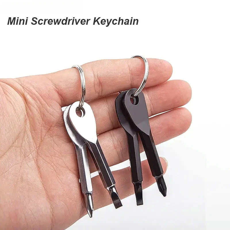 Portable Phillips Slotted Screwdriver Set Key Ring Keychain Mini Pocket Keyring Cross Screw Driver Repair Tool Gadget EDC Small