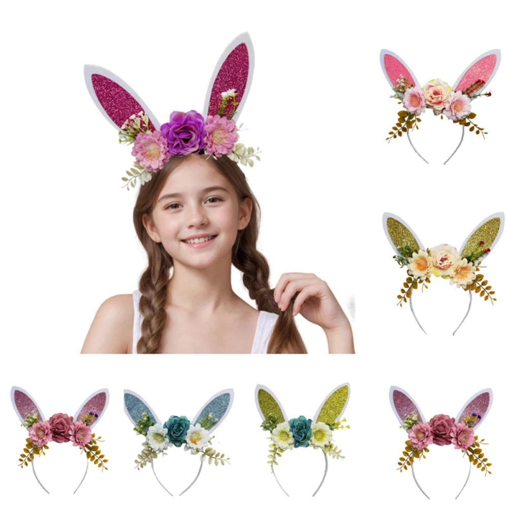 

Cute Rabbit Ears Hair Accessories Cartoon Fake Flower Headband Festival Party Hairband Headwear Children's Adult Hair Hoops