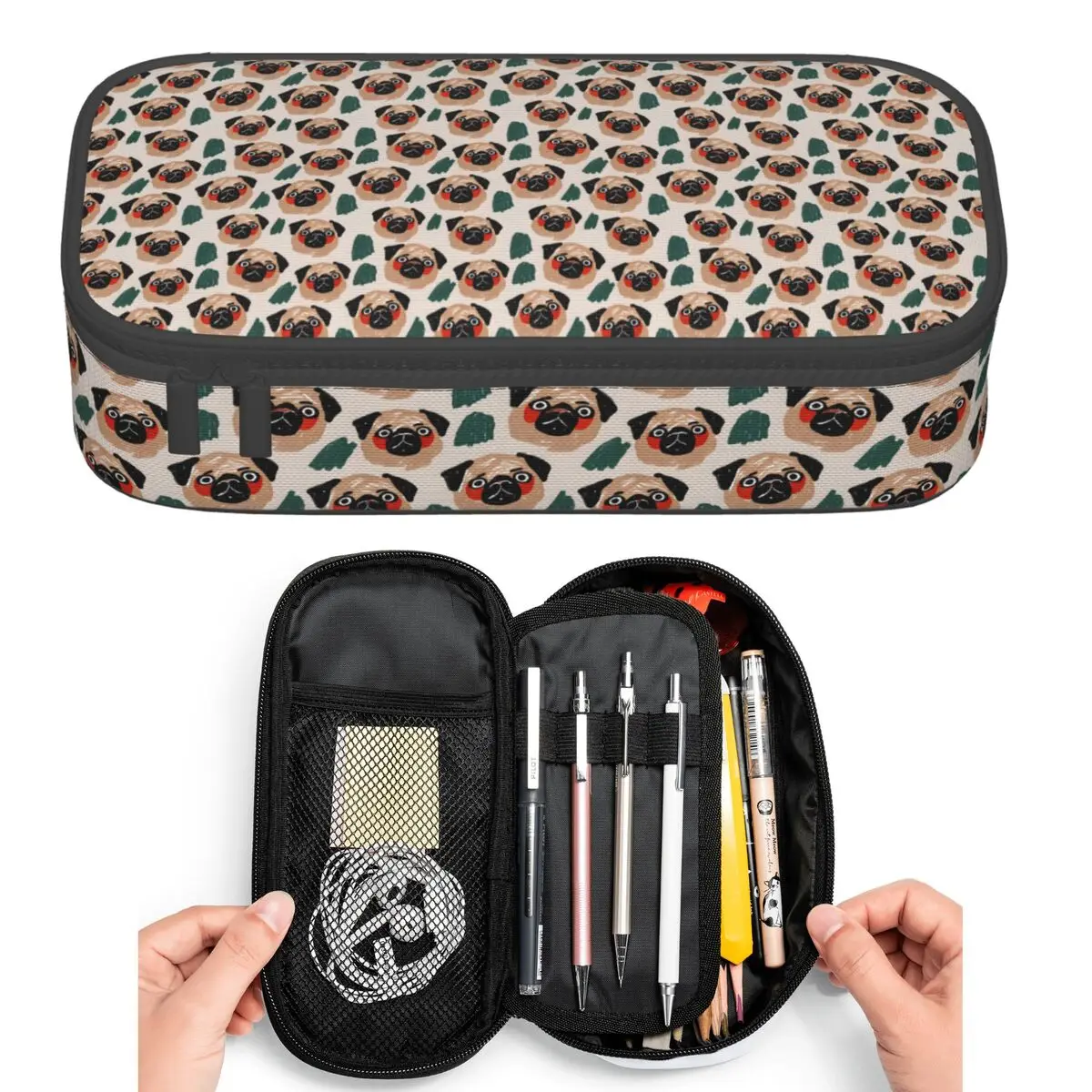 Estojos de Lápis Adoráveis com Design de Cachorrinho Pug para Estudantes, Caixa de Canetas, Bolsa de Lápis Grande, Estojo de Armazenamento, Porta-Canetas
