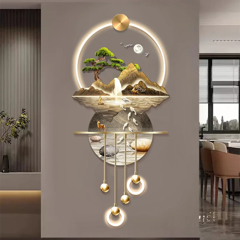 

Flowing water makes money, entrance decorative painting, landscape high-end three-dimensional LED wall lamp hanging painting