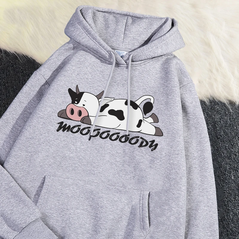 Street Womans Hoodies Kawaii Spotted Cow Printing Sweatshirts Breathable Loose Fleece Warm Pullovers Autumn Winter Sportswear