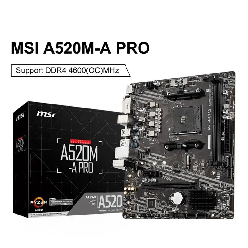 Top A520M A PRO Motherboard DDR4 M.2 Socket AM4 USB3.2 STAT 3.0 SSD 4600(OC) MHz Audio Boost AMD A520 Mainboard placa mae