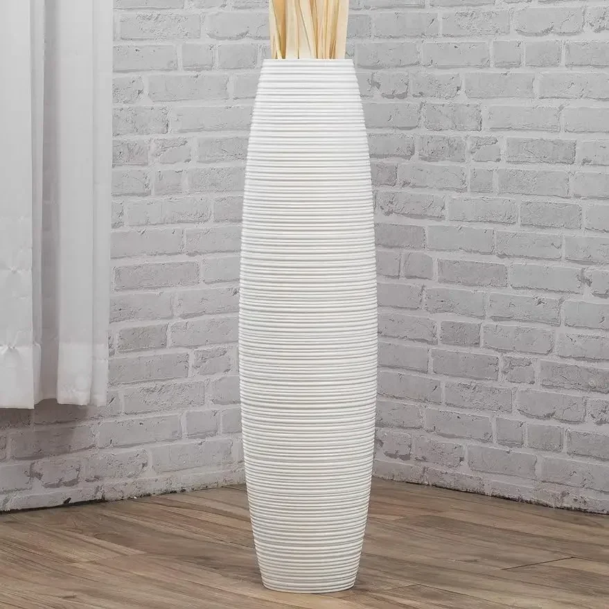 

Leewadee Large White Home Decor Floor Vase – Wooden 28 inches Tall Farmhouse Decor Flower Holder for Fake Plant and Pampas Grass