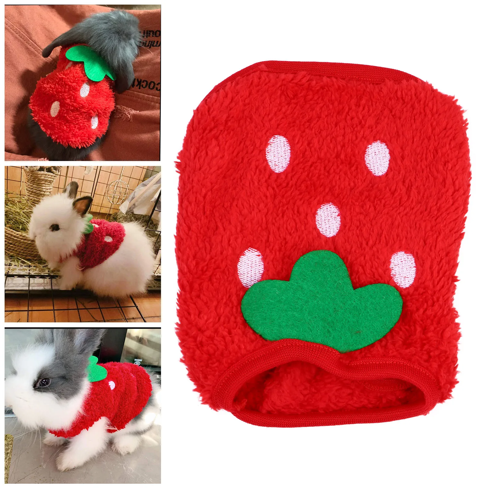 

Dog Strawberry Clothes Small Pet Costume Bunny Vest Coral Fleece Hoodie Lightweight Comfortable Guinea Chinchilla