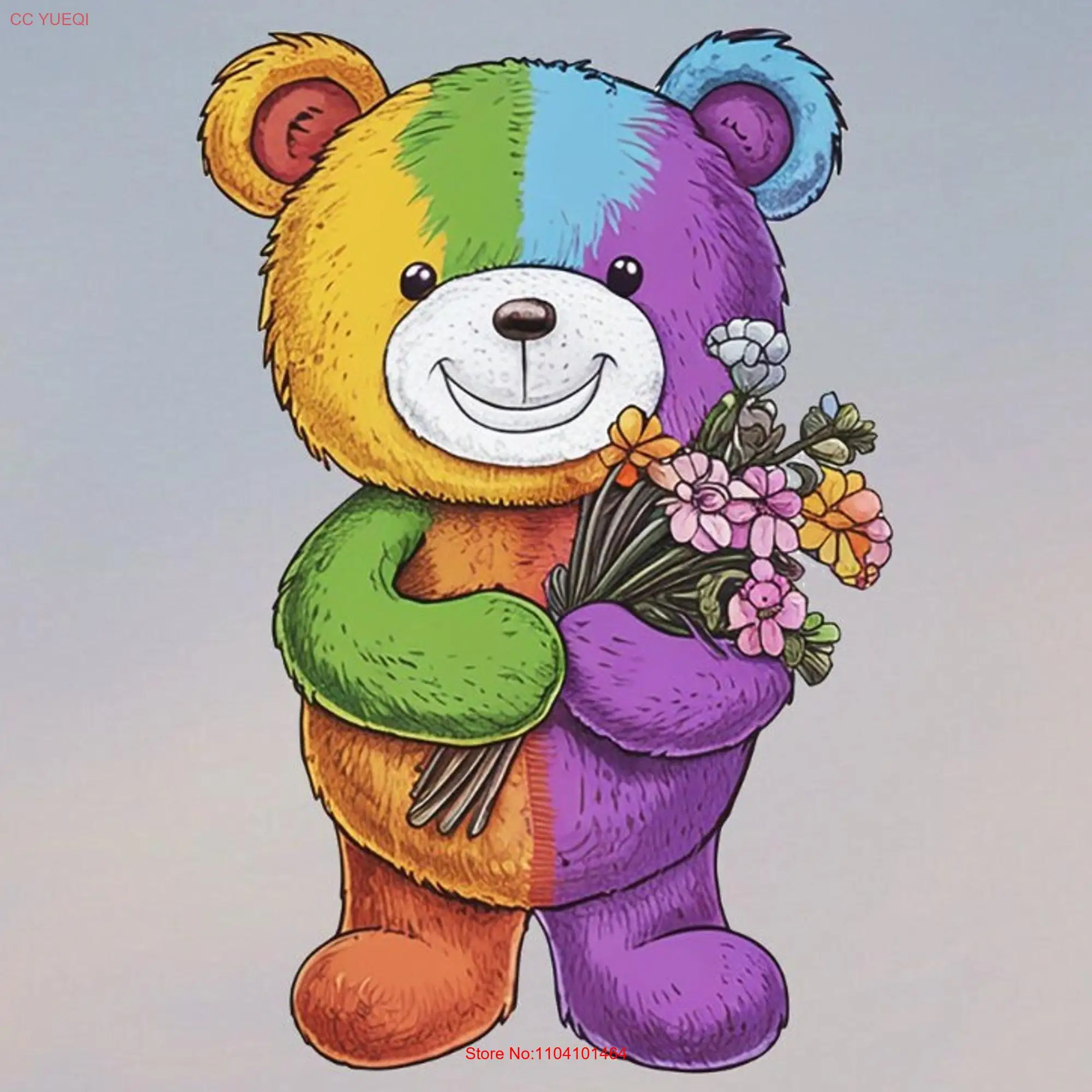 Cute Rainbow Teddy Bear LGBTQ Gay T Shirt Lesbian Non binary Trans Queer Pride for Him Her Them Cub Daddy Fun Flowers