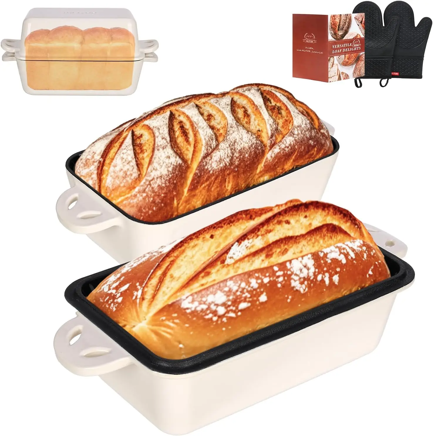 

Эмалированная чугунная форма для хлеба с крышкой — противень для выпечки хлеба 2-в-1 для домашней выпечки на тыле и многого другого