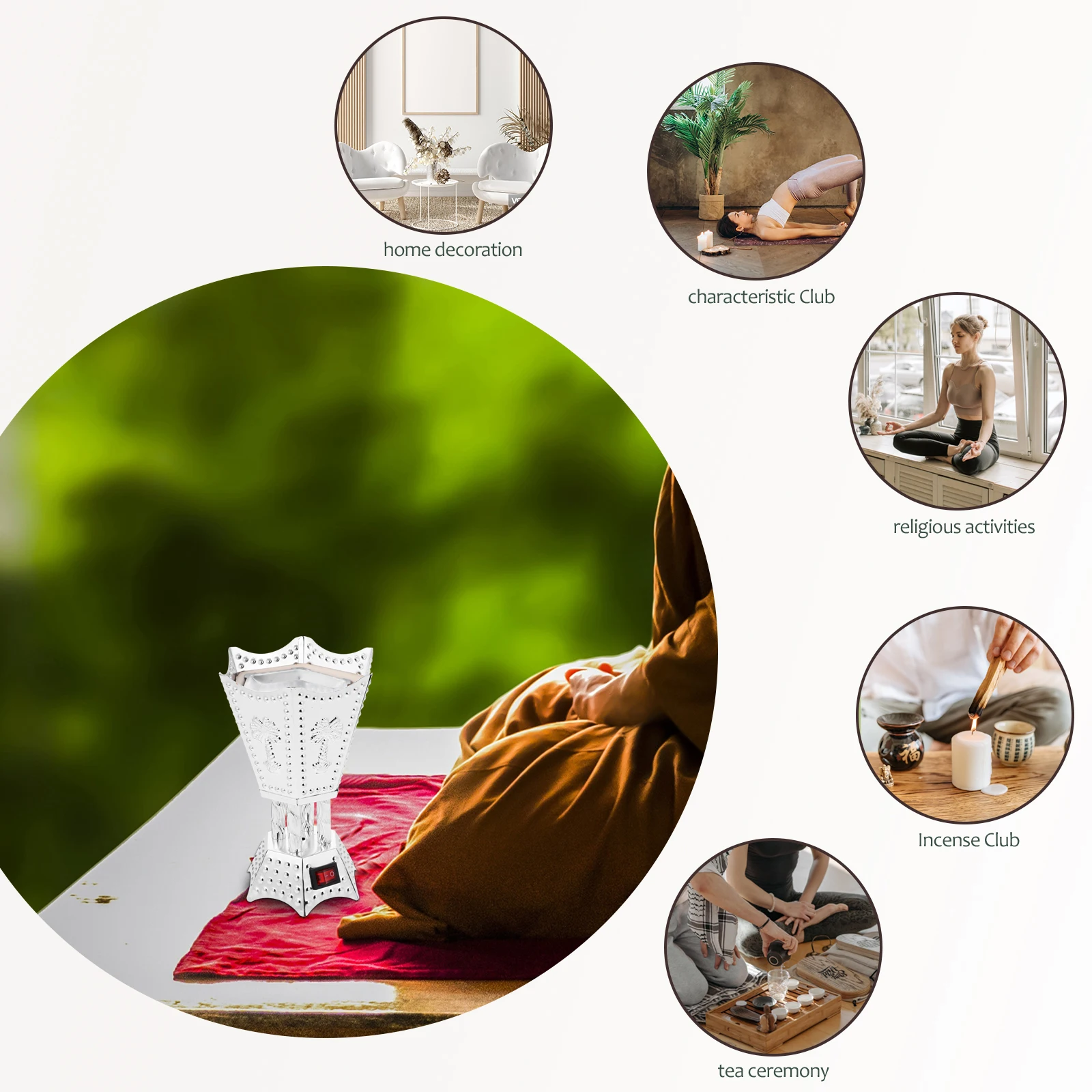 

Electric Incense Burner Censer Aroma Stove Decorative Metal Home Decor Bedroom Living Room Kitchen Yoga Space Purifier Sleep Aid