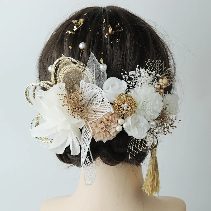 

Japanese-style Lace Pressed Flower Hairpin Set, Retro Lolita Travel Photography Hair Flowers, Kimono Makeup Fine Craft Hair Acce