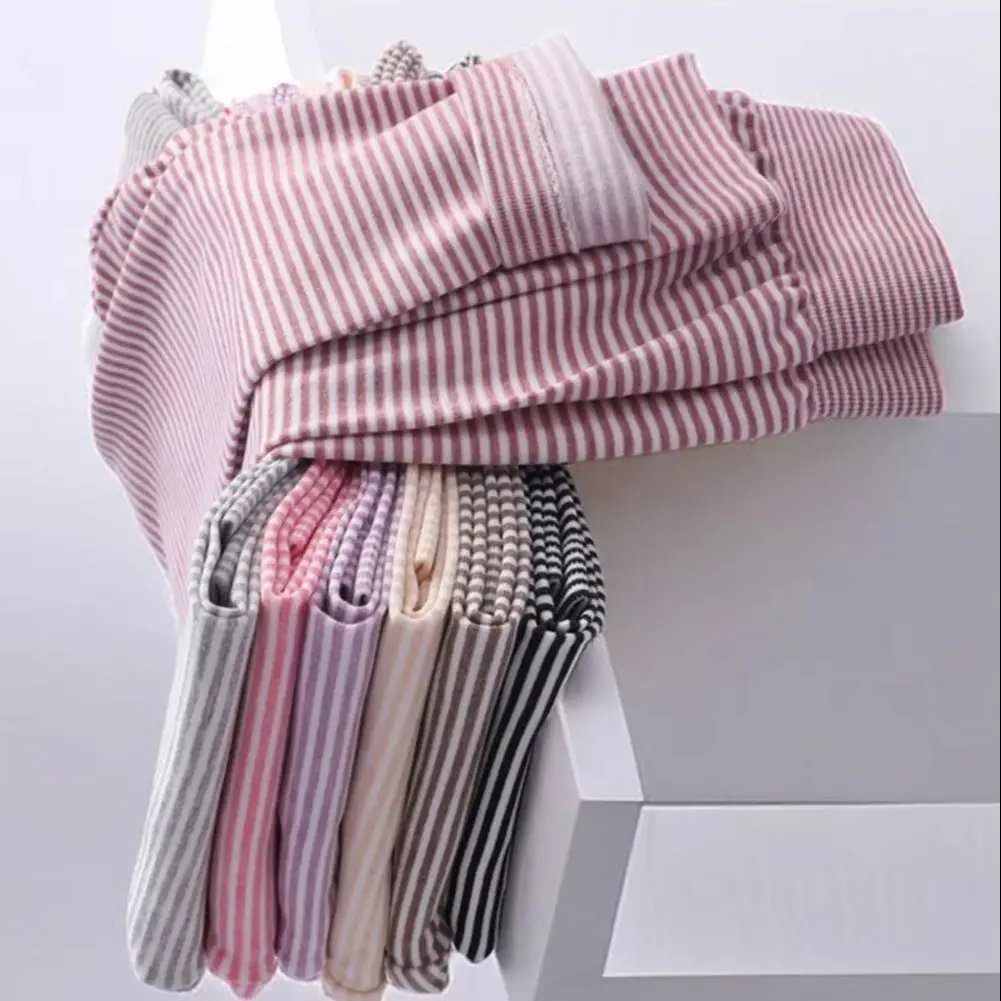 

Warm Lounge Pants Warm Sleep Bottoms Striped Print High Waist Women's Sleeping Pants with Triangle Crotch-plug-up Design for A