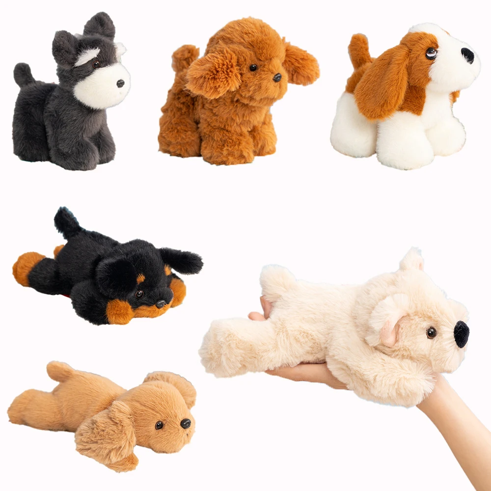 Cute Puppy Plush Toy Cartoon Standing Lying Stuffed Puppy Animal Pet Toy Golden Retriever Schnauzer Bichon Plushie Gift