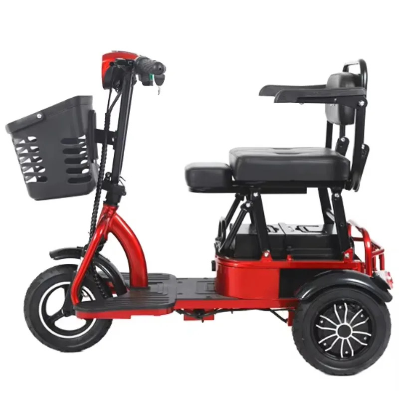 Unisex Foldable Electric Tricycle 1000W Mobility Scooter Parent-Child Bike Walking Grocery Cart for Elderly