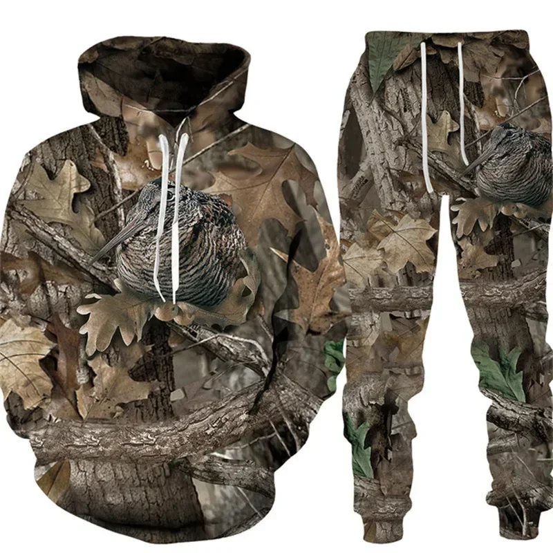 Chándal de camuflaje para hombre, ropa de caza con estampado 3D de Animal, conejo, perro, jabalí, Sudadera con capucha, pantalón largo, ropa