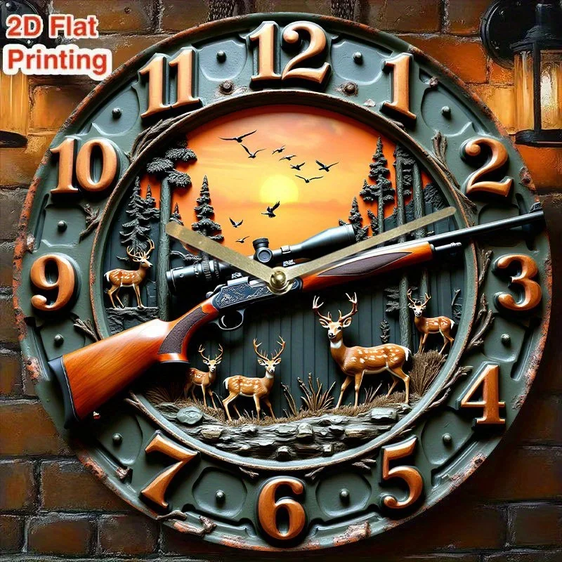 Winchester Rifle Wooden Round Silent Hanging Wall Clock, Suitable for Living Room, Office, Study Room, Bedroom, Home Decoration