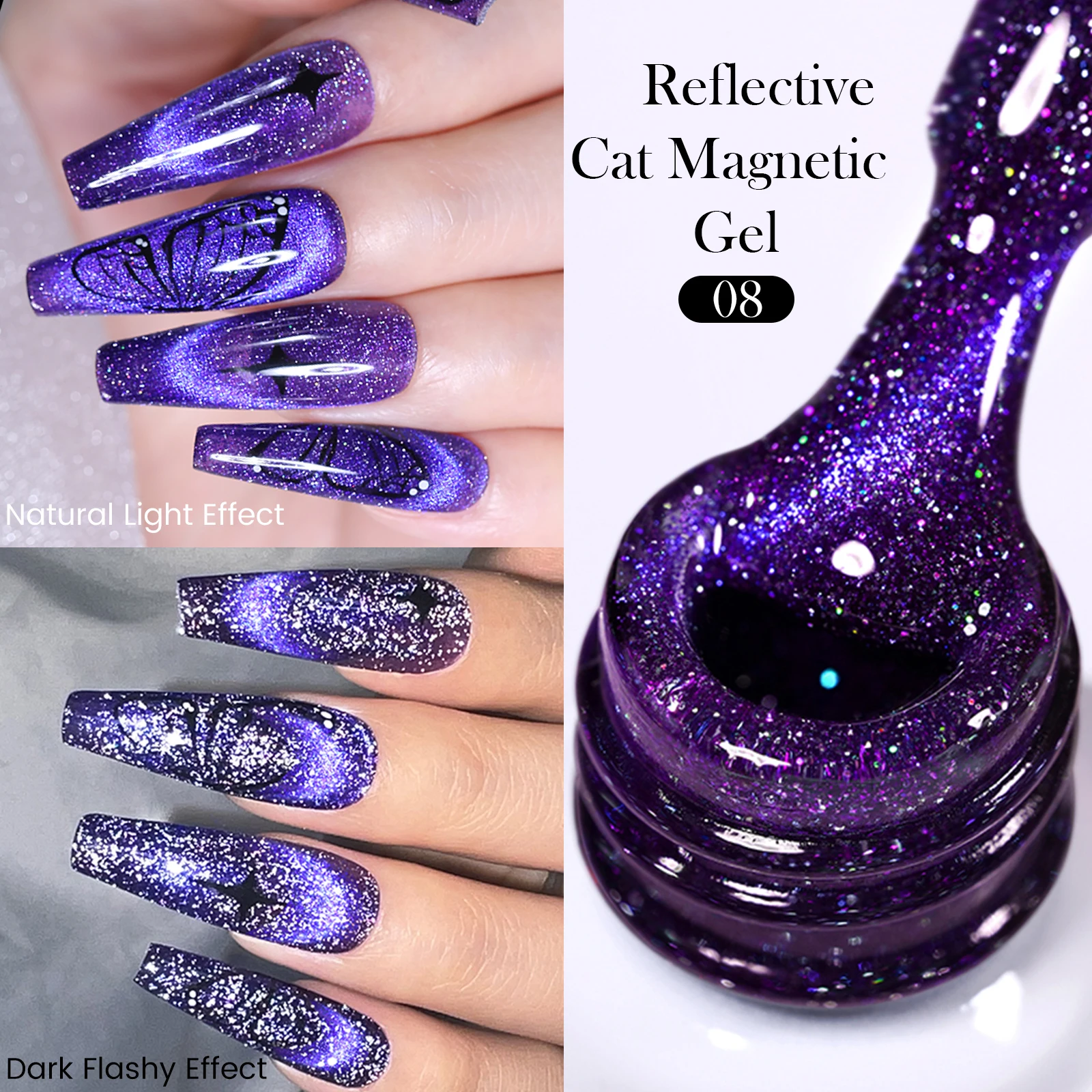 BORN PRETTY Smalto per unghie gel magnetico riflettente gatto 10ML Argento brillante Glitter Vernis Semi permanente Soak Off Gel UV magnetico