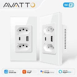 AVATTO Brazil WiFi Smart Wall Socket with Type-C USB Port individual Control,Tuya Smart Outlet Plug,Work for Alexa Google Home