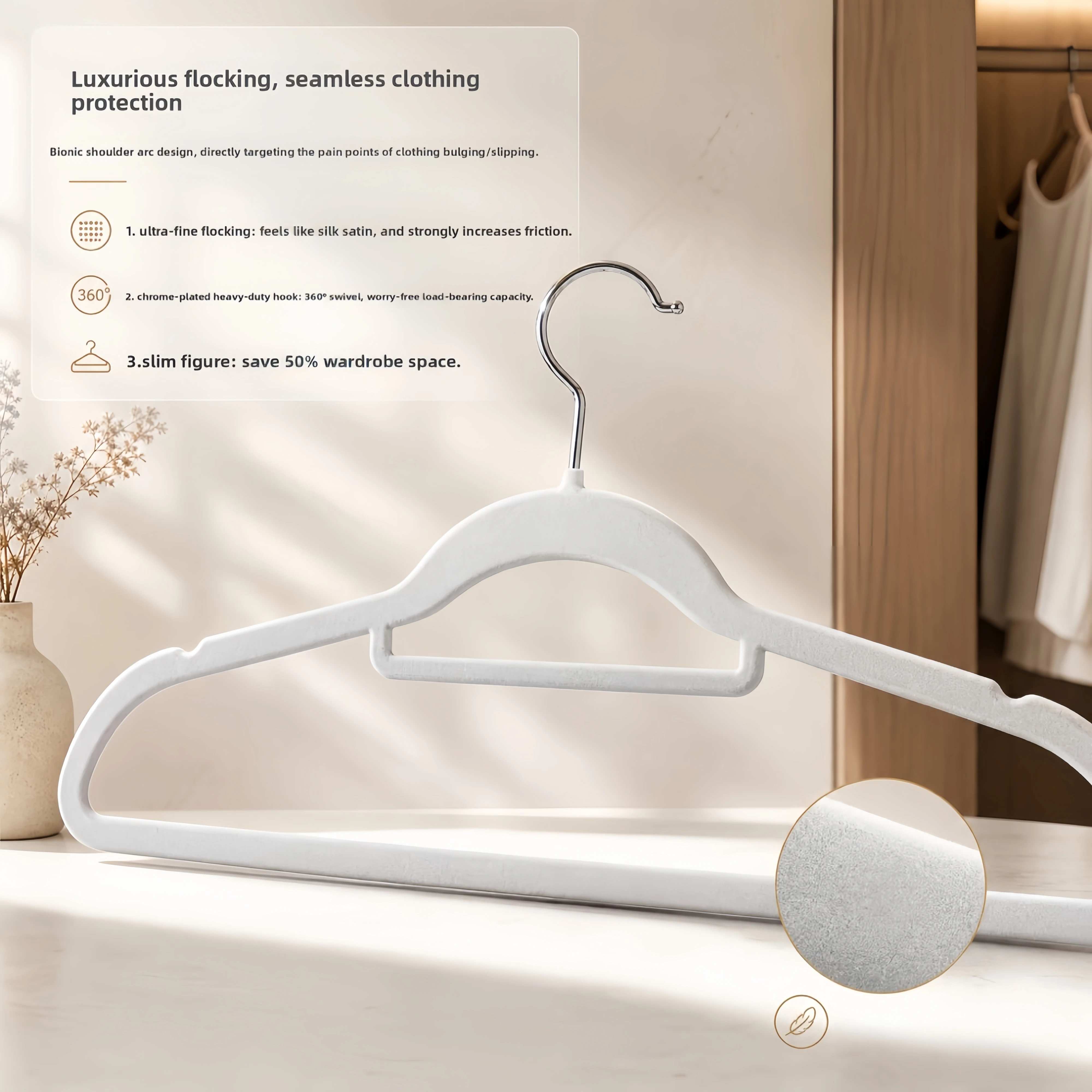 30/60 Pack Multi Color Non Slip Velvet Hangers, 360 Degree Rotating Chrome Hook Clothes Hanger for Suit Coat Sweater Dress Pants