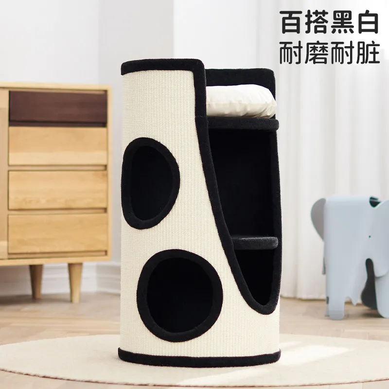 

Black and White Sisal Bucket Cat Nest, Universal in All Seasons, Upper and Lower Two-layer Cat Nest in Summer, Climbing Frame