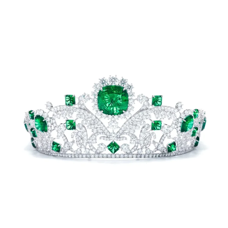 Bellux Fine Jewelry Luxury Crown Fashion European and American Couture Series Green Emerald Gemstone Party Wedding Crown