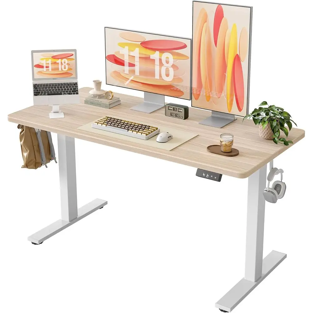 

24 Adjustable Height Electric Standing Desk, Splicing Board, Light Walnut Finish, Home Office