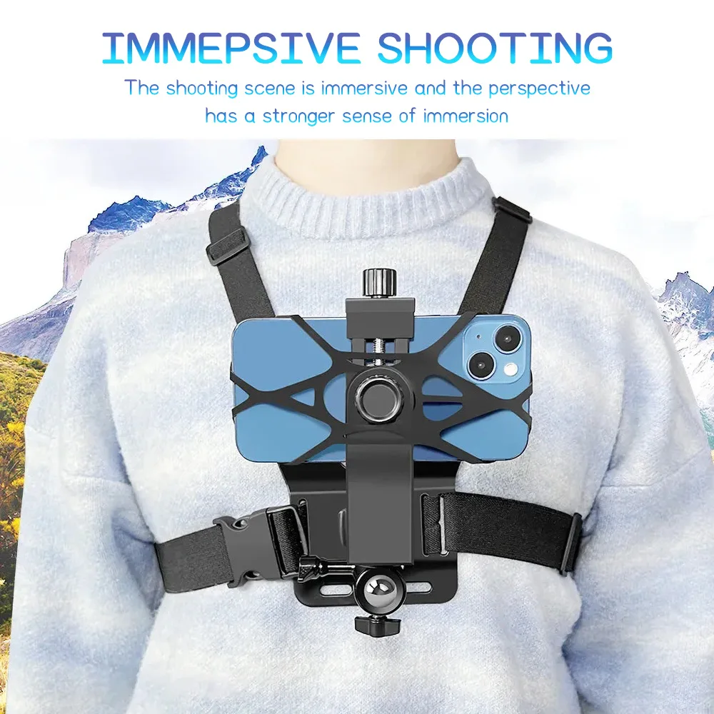 Fotografia 3: Suporte de Peito para Celular Ajustável com Elástico, Suporte de Peito para Celular Rotativo 360° Antiderrapante para Gravação de Vídeos Mãos-Livres