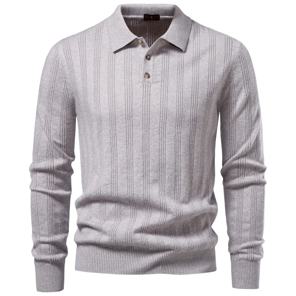 AIOPESON Men's Long Sleeve Knit Faux Cashmere Polo Shirt Solid Color Ribbed Half Placket Casual Business Sweater Autumn 7 Colors