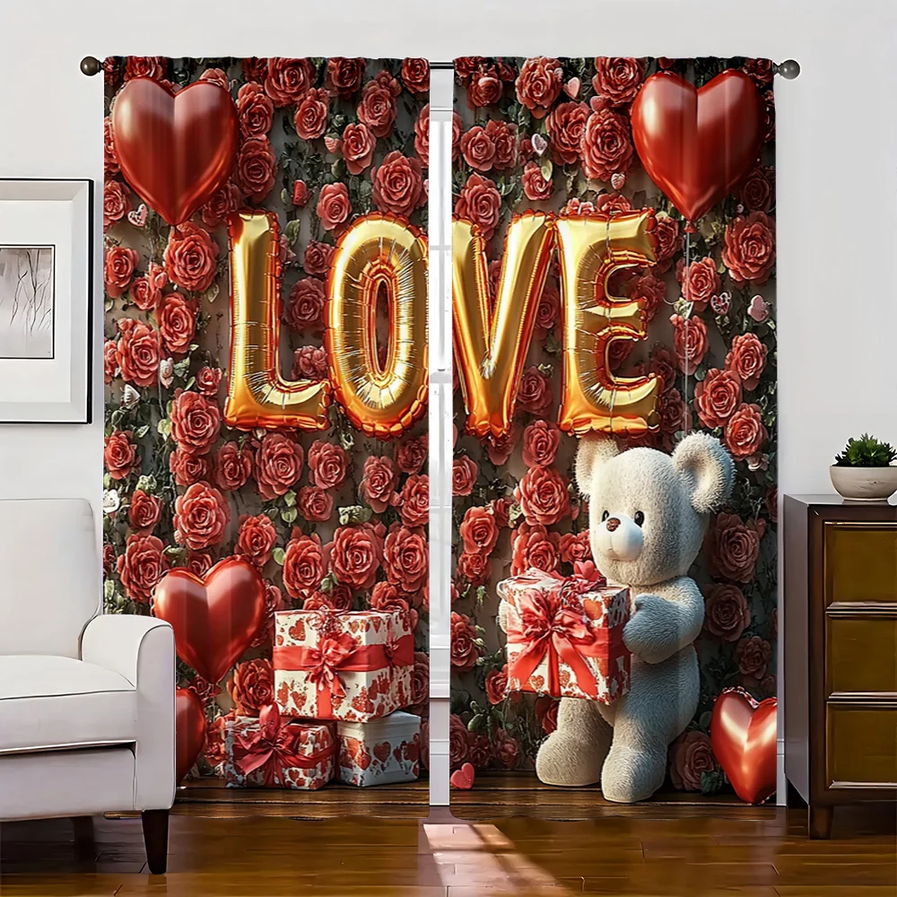 2pc,  Window Treatment Curtains Love and Gifts Protecting Privacy Wall Decor Suitable for Holiday Celebrations