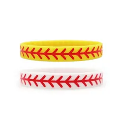 100PCS Softball Silicone Bracelet Sports Rubber Band Men Women Silicone Baseball Sports Bracelets Fashion Accessories