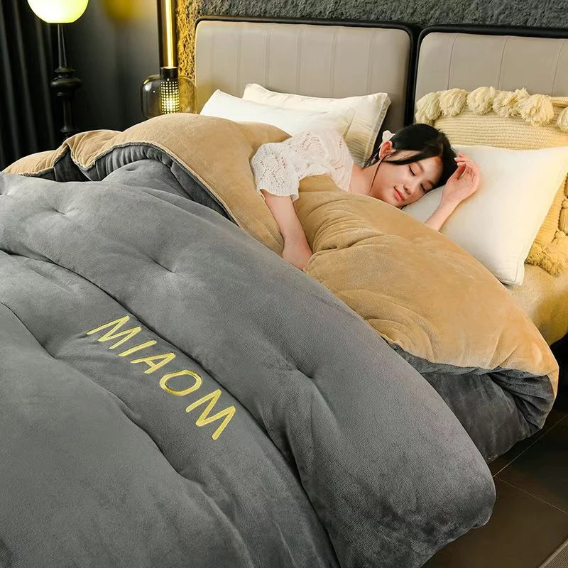 

Утолщенное зимнее одеяло из молочного флиса, двустороннее одноместное двойное одеяло из овечьего флиса с вышивкой в простом стиле, бестселлерное одеяло