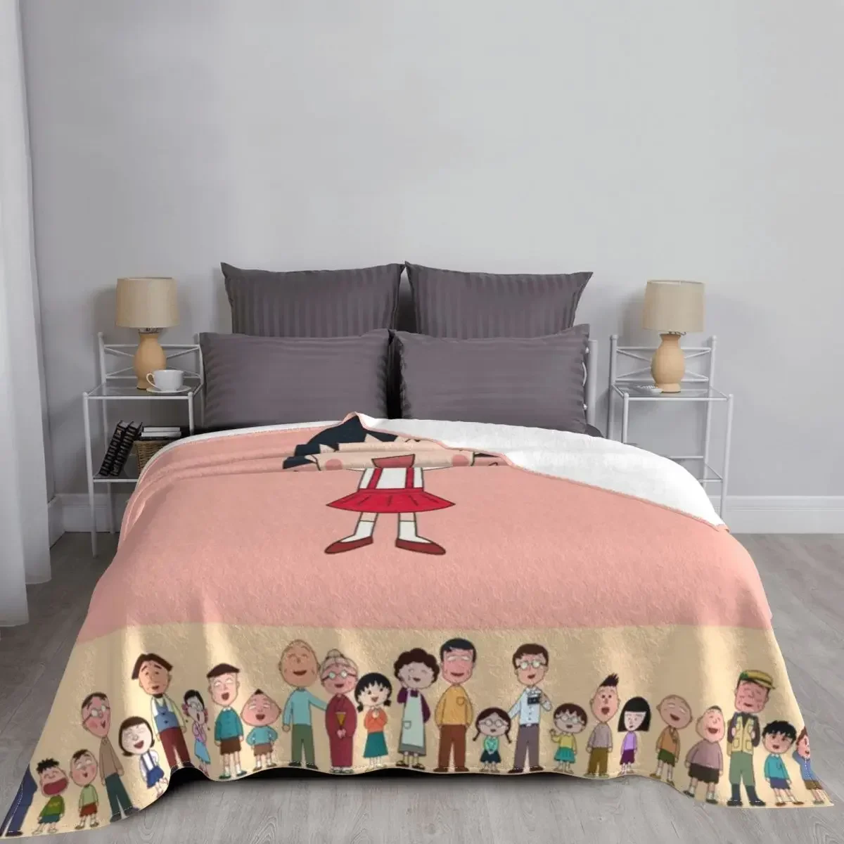 Chibi Maruko Chan Blanket Fleece Textile Decor Cute Girl Breathable Ultra-Soft Throw Blankets for Bed Travel Bedding Throws