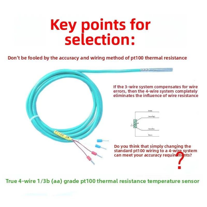 Thermal resistance Pt100 temperature sensor, probe 1/3B class AA, four-wire system, high precision