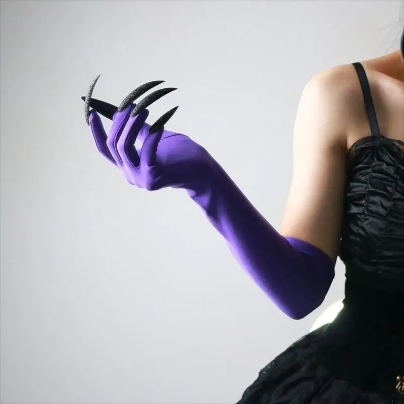 L5YC Punk Long Nails Gloves Series Dark Cosplay Gloves مرنة وتنفس لأحزاب الهالوين ملحقات الأزياء
