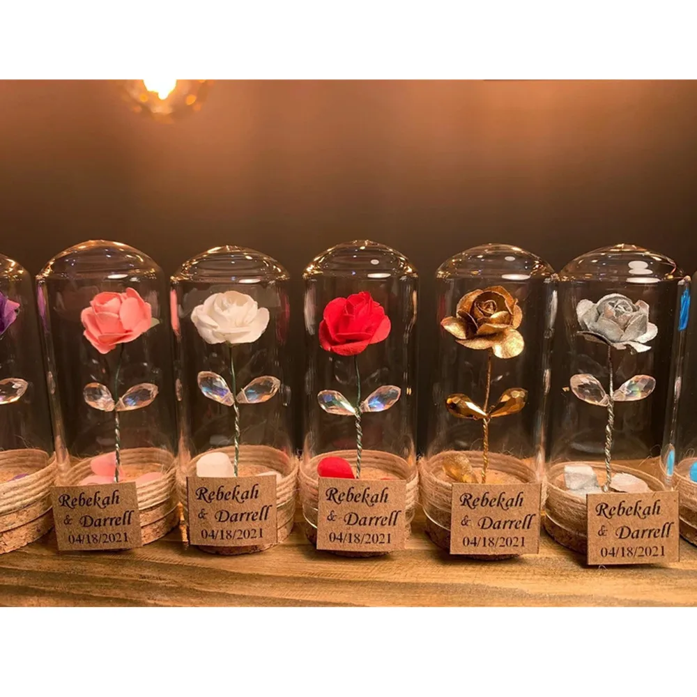 15pcs Beauty And The Beast Enchanted Rose with Fallen Petals In Mini Glass Dome Wedding Favor